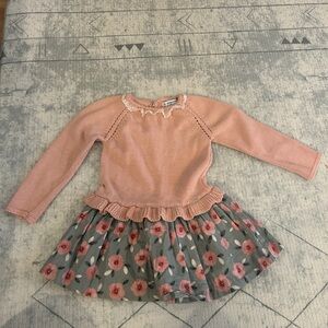 Mayoral Pink Knit Sweater dress with Lace Trim